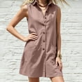 thumbnail image 6 of Hduncf Womens Summer Dress Loose Fit Sleeveless Lapel Button Up Dress Casual Sundresses with Pockets Vacation Solid Color Tank Dresses Yellow L, 6 of 7