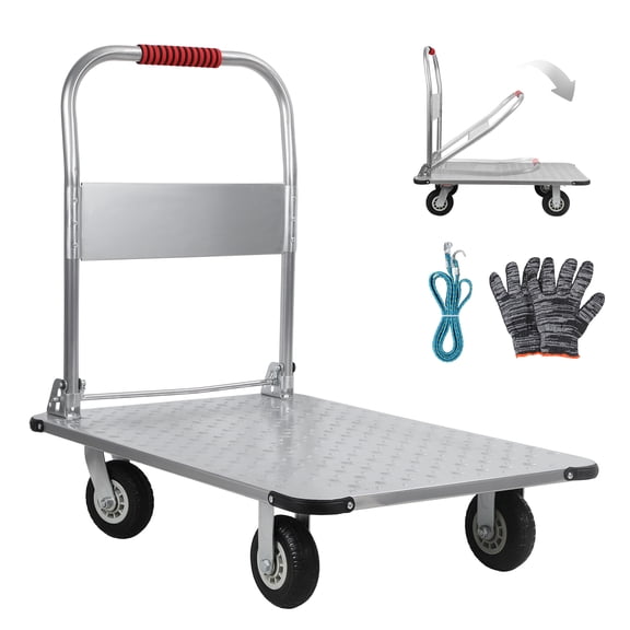 TidBay Platform Truck, 36" x 24" Foldable Steel Hand Push Cart Dolly, 2000lbs Capacity Heavy Duty Moving Flatbed Cart with 6'' Swivel Wheels for Groceries, Garage, Warehouse