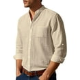 thumbnail image 3 of Men's Lightweight Beach Shirt Long Sleeve Collarless Button Up Top Cotton Linen Blend Casual Shirt for Summer Travel, 3 of 10