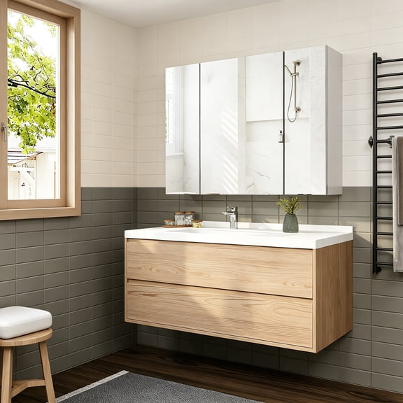 Bathroom Medicine Cabinet with Mirrors, 31.5"x23.6" Storage Cabinet with Mirror, Wall Mounted, 3 Doors, Adjustable Shelves