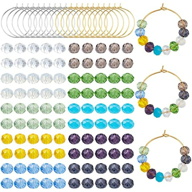 1 Box 220Pcs 10 Color Included 20Pcs Brass Wine Glass Charm Rings Glass  Beads DIY Beaded Wine Tags Identification Making Kit Charm Markers for  Drinks