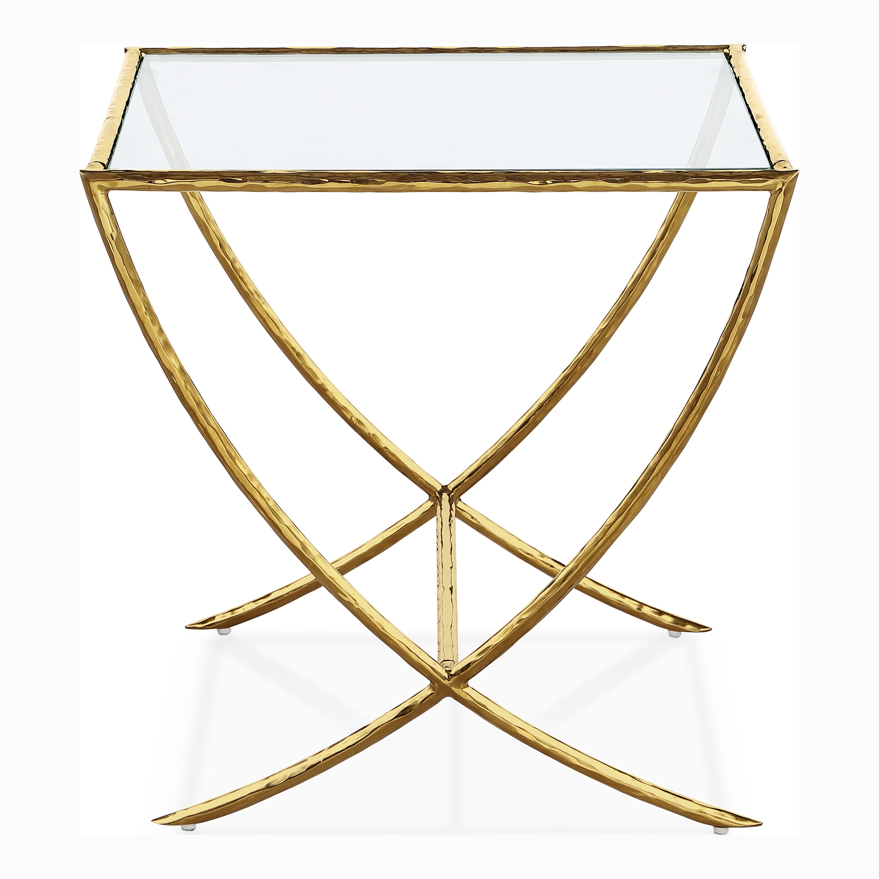 Furniture of America Zayen Modern Stainless Steel End Table with Tempered Glass Top, Gold