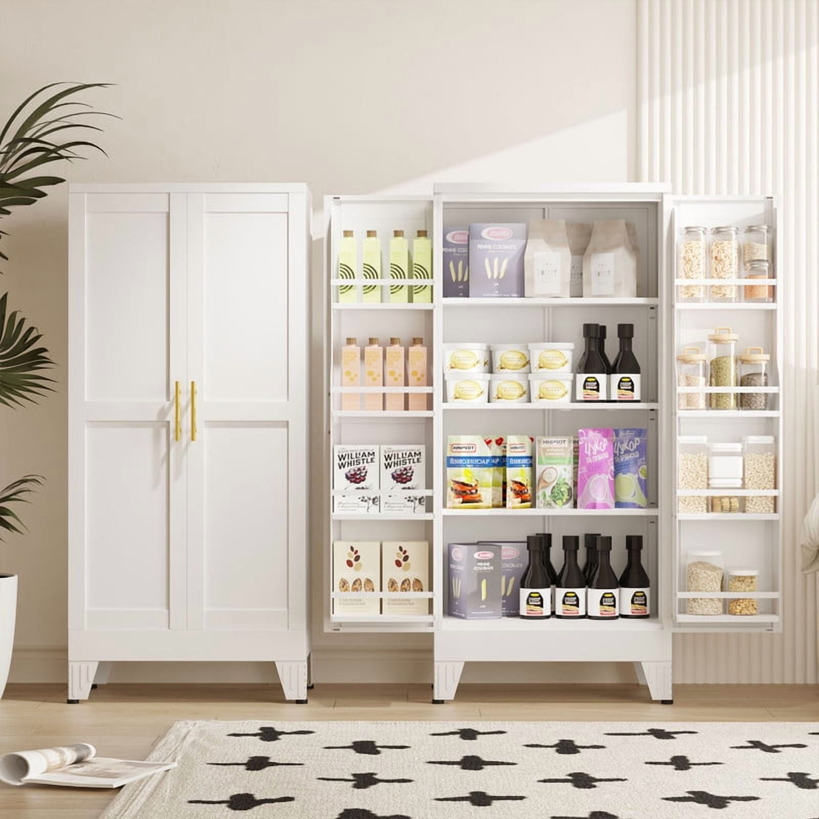 EROSOEI Sturdy Metal Kitchen Food Pantry Storage Cabinet with 2 Doors and 3 Adjustable Shelves