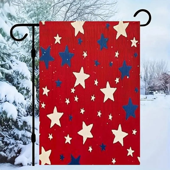 RKSupls Patriotic Linen Double Sided Garden Flag, Independence Day Themed Yard Decor, Silk Screen Stars Pattern Outdoor Banner for Holiday Lawn