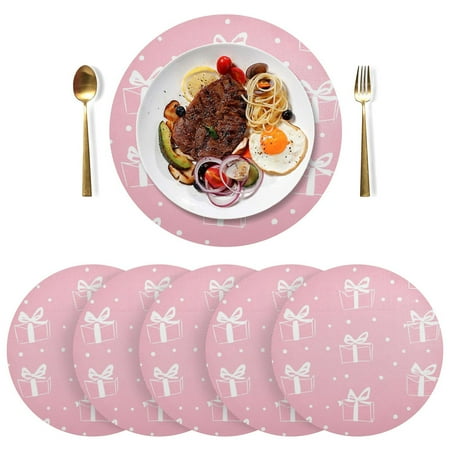 

Round Placemats Plate Mats 15 Inch Non-Slip Heat Resistant Washable PVC Set Table Decoration for Kitchen Dining Pink Gift Pattern