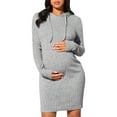 thumbnail image 2 of Hinvhai Women's Maternity Casual Dress ,Classic Ribbed Knit Solid Color Pullover Long Hoodies Long Sleeve Stretchy Bodycon Pregnancy Dresses Gray 10(XL), 2 of 7
