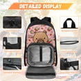 thumbnail image 3 of Yspwyqan Girls Backpack and Lunch Box Set, Pink Donut Strawberry Capybara Backpack Set Kids Girls 4 Piece, Lightweight Trendy Front Pocket Schoolbag Fits 14" Laptop for Middle School, 3 of 7