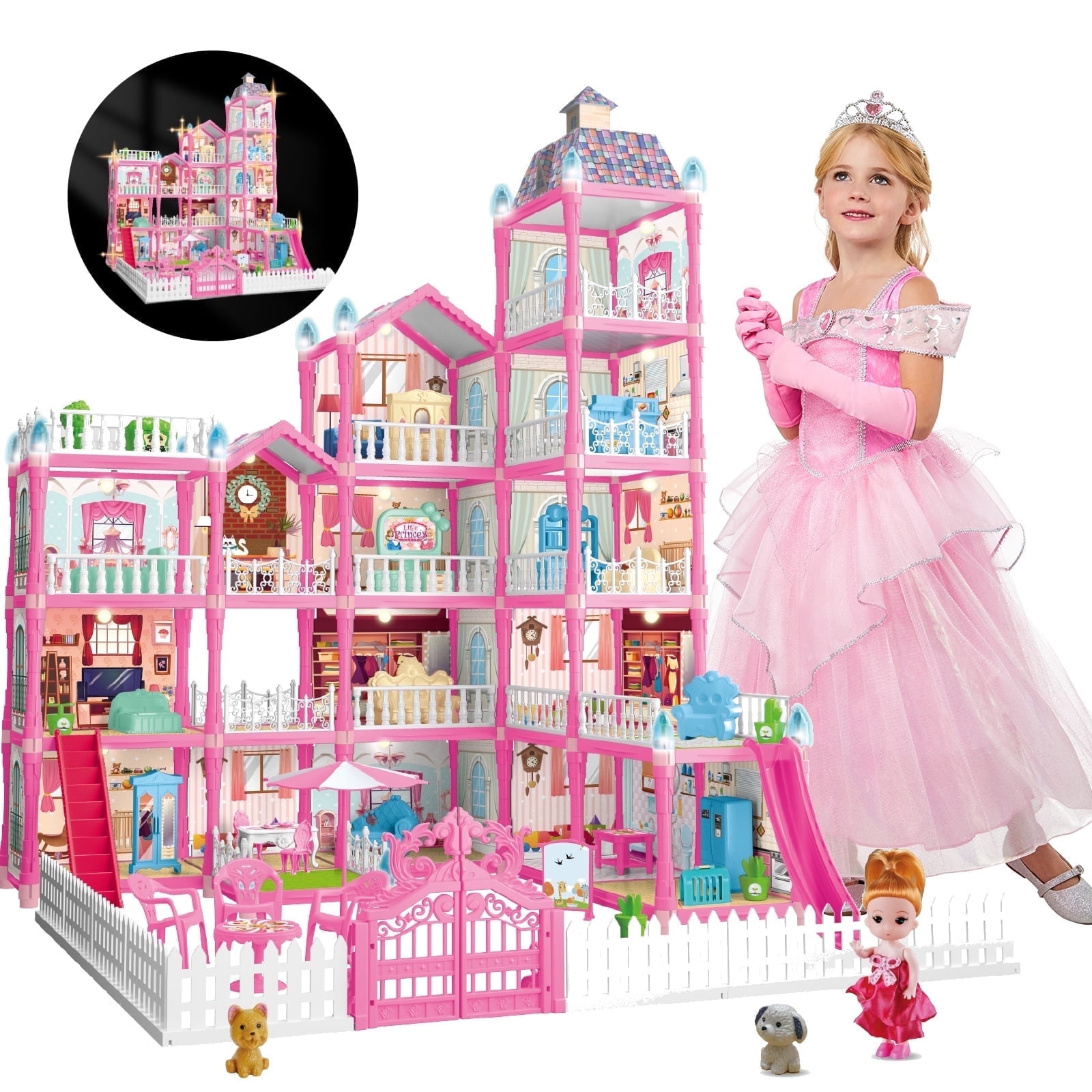 Carsky Rooms Pink DIY Dollhouse Building Playset with Lights photo 1