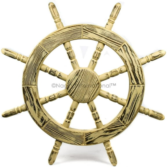 Nagina International Rustic Antique Beautiful Wall Decor Handcrafted Pine Nautical Ship Wheel | Maritime Exclusive Wall Decor (48 Inches, Junky Brown)