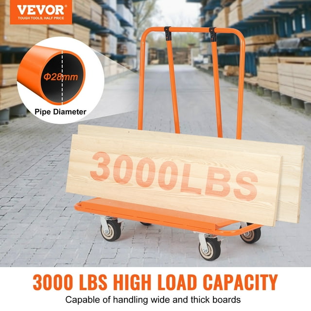 VEVOR Carro para paneles de yeso, carro para paneles de yeso de 3000 libras con plataforma de 45.28" x 21.8" y ruedas giratorias de 5", carro para láminas de paneles de yeso de alta resistencia, panel