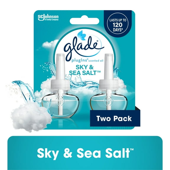 Glade PlugIns Scented Oil 2 Refills, Air Freshener, Sky & Sea Salt, Essential Oil Infused Wall Plug In, 1.34 FL oz, Pack of 2