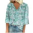 thumbnail image 2 of iHengLiXing Spring Plus Size Tops for Womens Dressy Casual Women's Long Sleeve Summer V Neck Sexy Casual Regular Printed Blouse Blue S, 2 of 5