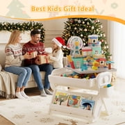 Funjoypals 4 IN 1 Foldable Drawing Board & Block Table with Chair for Kids Age 3-12