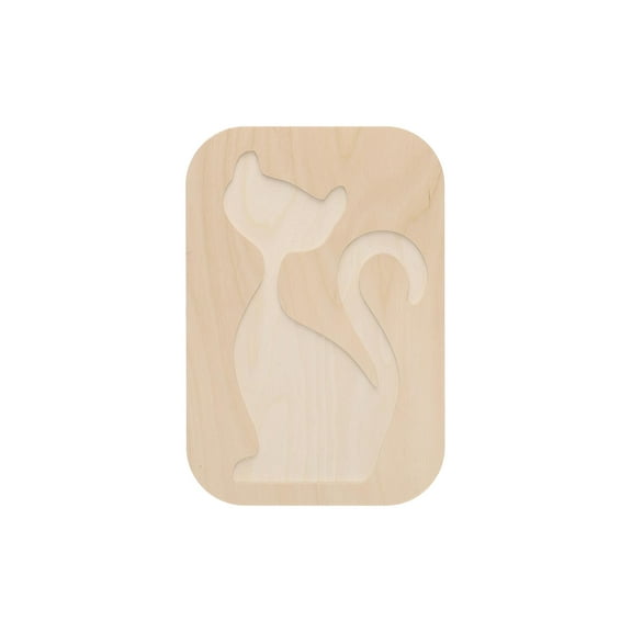 Welled Wood Surface, Rectangle With Cat Shaped, 11.7" X 8", For Wooden Trays, Crafts And Decorations, Welled Center For Resin Design Or Paint - Decoupage, Engraving, Wood Burning