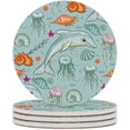 thumbnail image 2 of SKYSONIC Round Drink Coasters 1 Pcs Dolphin and Jellyfish Absorbent Ceramic Coaster with Cork Base for Coffee Cups Housewarming Gift for Home Decor, 2 of 6