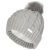 Island Green Ladies Knitted Faux Bobble Hat - Grey