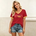 thumbnail image 5 of Women's Football Graphic T-Shirt, Women's Fashion V-Neck Short Sleeve T-Shirt with Letter Print for Casual Wear for Soccer Tournament 2026 Red Size: M, 5 of 5