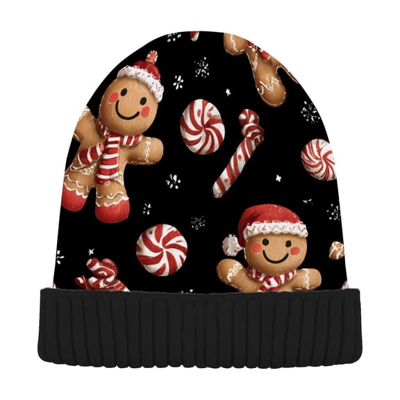 JSTEL Gingerbread Man Christmas Beanie for Women Men Winter Hat Reversible Skull Knit Cap