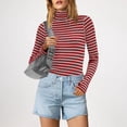 thumbnail image 4 of Jinhomg Womens Striped Shirt Slim Fit Comfy Long Sleeve Turtle Neck Tops Lightweight Casual Spring Pullover Ladies 2025 Trendy Outfit Winter Saving Red XXL, 4 of 10