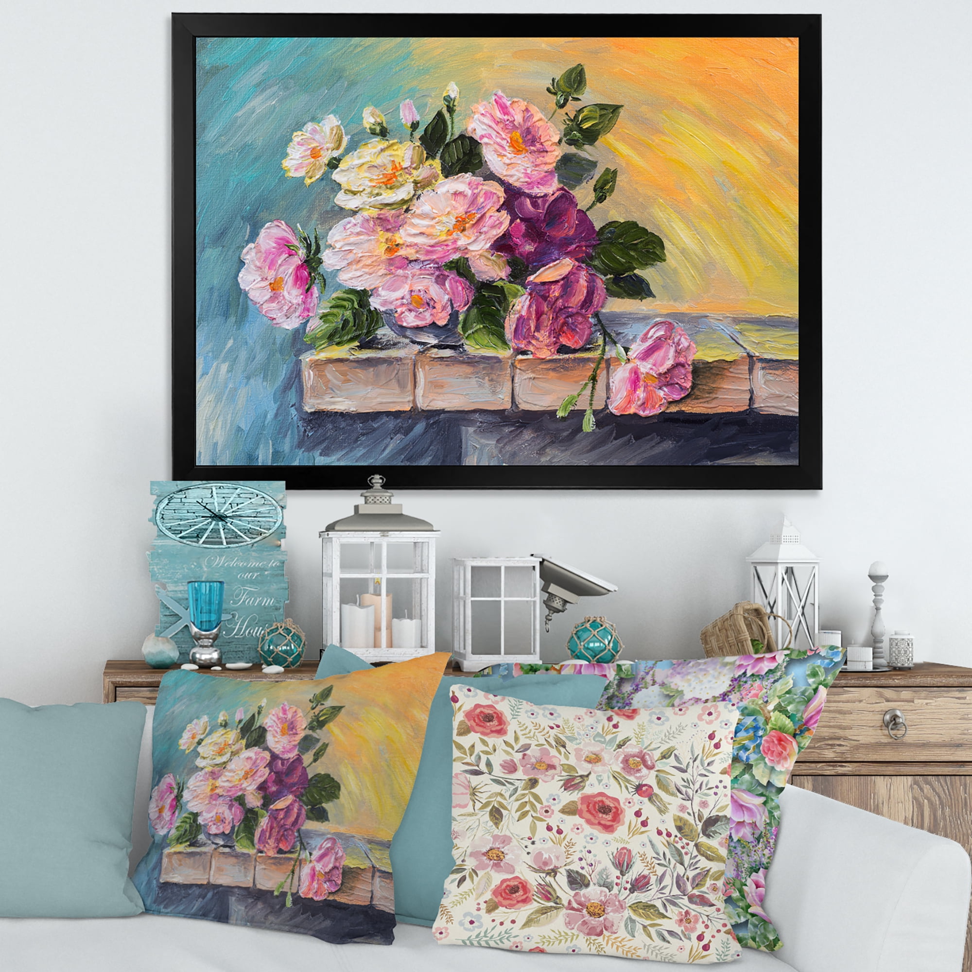 Designart 'Still Life With Bouquet Of Pink Flowers' Traditional Framed Art Print