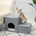 thumbnail image 5 of Pefilos Foldable Pet Stairs 2 Steps for Dogs Puppies, Multi-Functional Dog Stairs Bed with Kennel & Storage Box, Ladder Ramp for Cats Dogs, Gray, 5 of 14