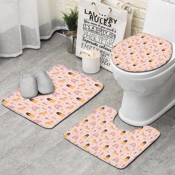 Princess Carriage Pattern Bathroom Rugs Sets 3 Piece,Toilet Cover Set,Absorbent Non Slip Bathroom Mats Sets with U-Shaped Contour Rug Toilet Rug Set