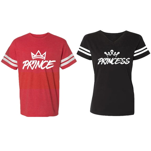 Prince & Princess Matching Couple Cotton Jerseys (Men Red / Women Black) (Men S / Women S)