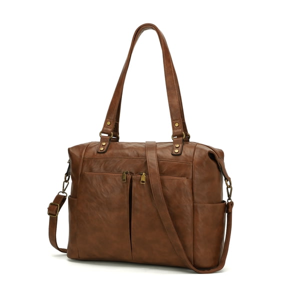 Women's PU Leather Tote Handbag Purse Multiple Pockets Weekender Bag Crossbody Bag