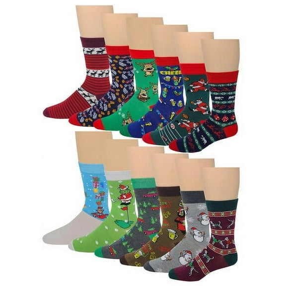 12 PAIRS Men Merry Christmas Festive Design Dress Socks