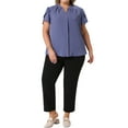 thumbnail image 2 of Agnes Orinda Women's Plus Size Chiffon Shirts Pleated Petal Sleeve V Neck Button Down Tops Business Work Blouse 1X Blue, 2 of 6