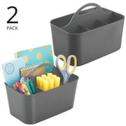 mDesign Small Plastic Caddy Tote for Desktop Office Supplies, 2 Pack, Dark Gray