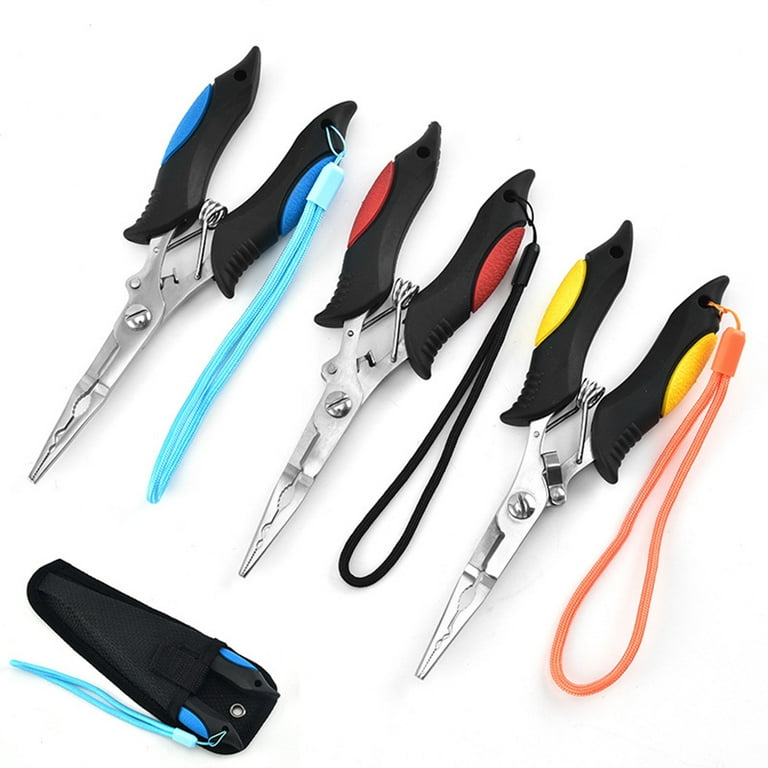 Long Nose Fishing Pliers Fish Hook Pliers Hook Remover Split Ring Pliers  Scissor with Lanyard for Freshwater Saltwater 