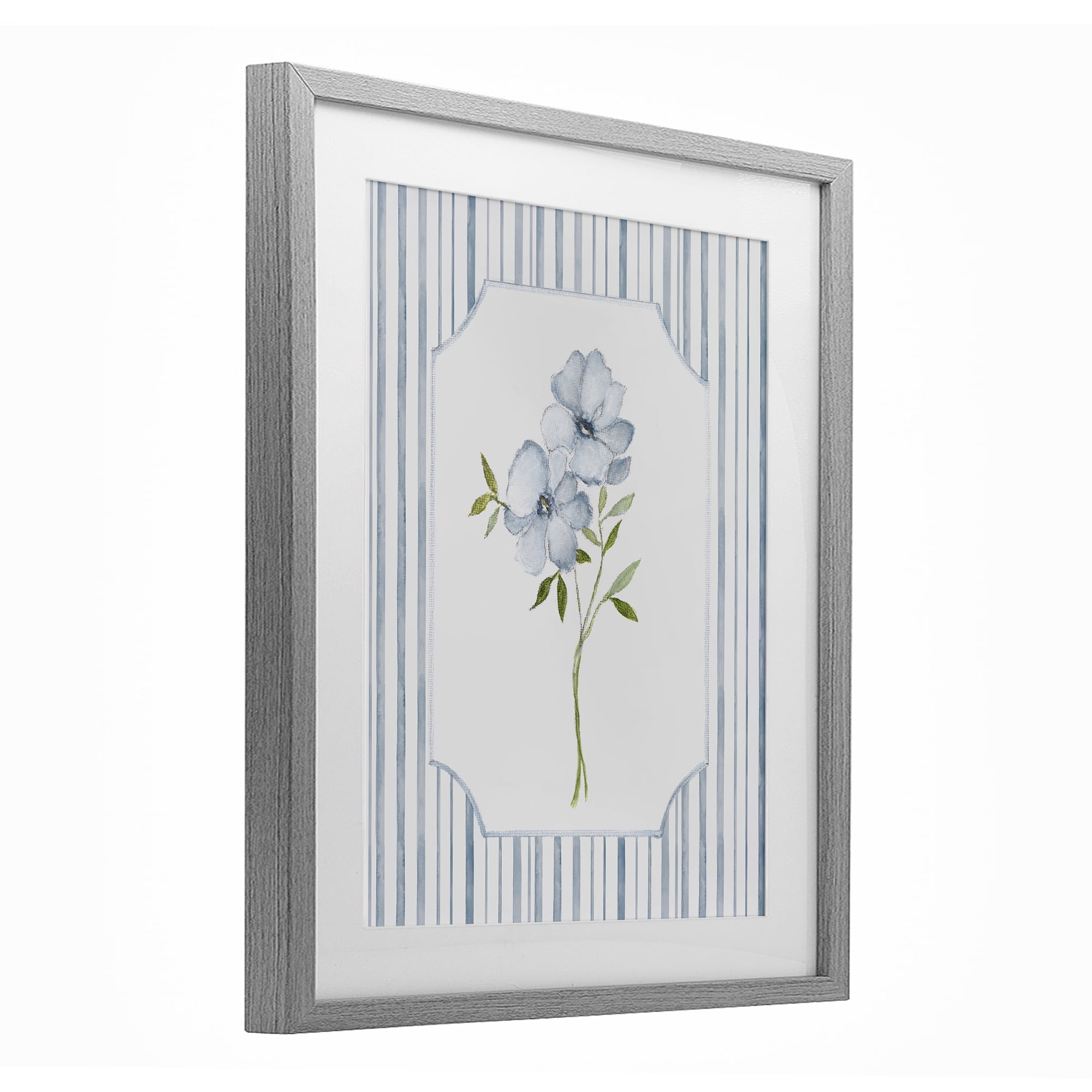 Stupell Industries Blooms And Stripes Gray Framed Print Under Glass, design by Tava Studios