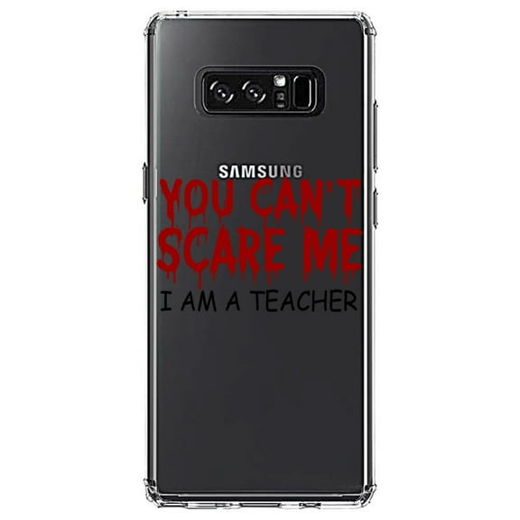 DistinctInk Clear Shockproof Hybrid Case for Samsung Galaxy Note 8 - TPU Bumper Acrylic Back Tempered Glass Screen Protector - You Can't Scare Me I Am a Teacher