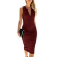 thumbnail image 5 of Summer Dresses for Women Maxi Dress Sexy V-Neck Solid Color Sleeveless Slim Pack Hip Dress Pencil Skirt, 5 of 7