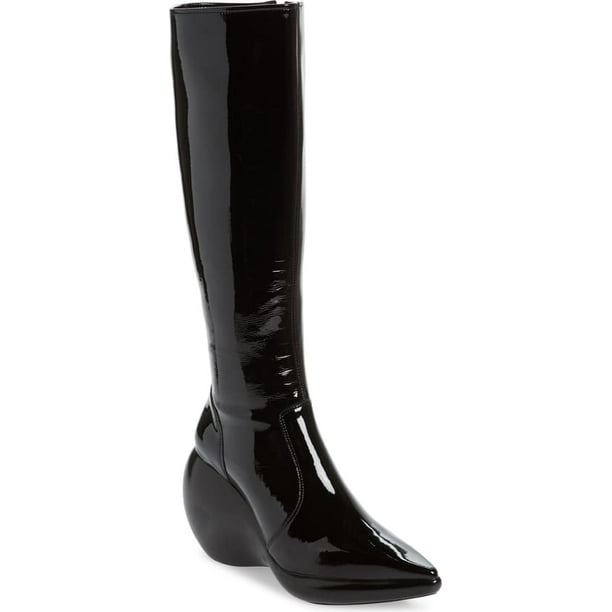 pointed patent boots