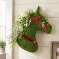 thumbnail image 4 of 17.7in Christmas Horse Head Wreath Front Door Hanging Decor Artificial Grass with Ribbon for Porch, 4 of 8