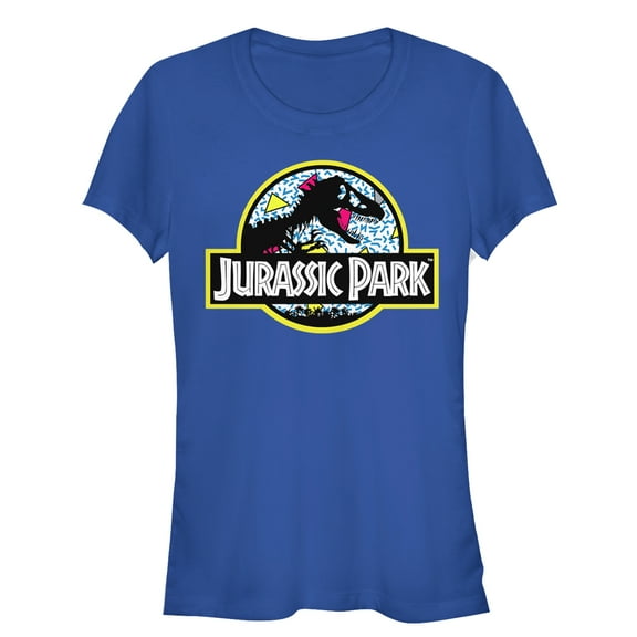 Junior's Jurassic Park Retro Party Logo Graphic Tee Royal Blue Small