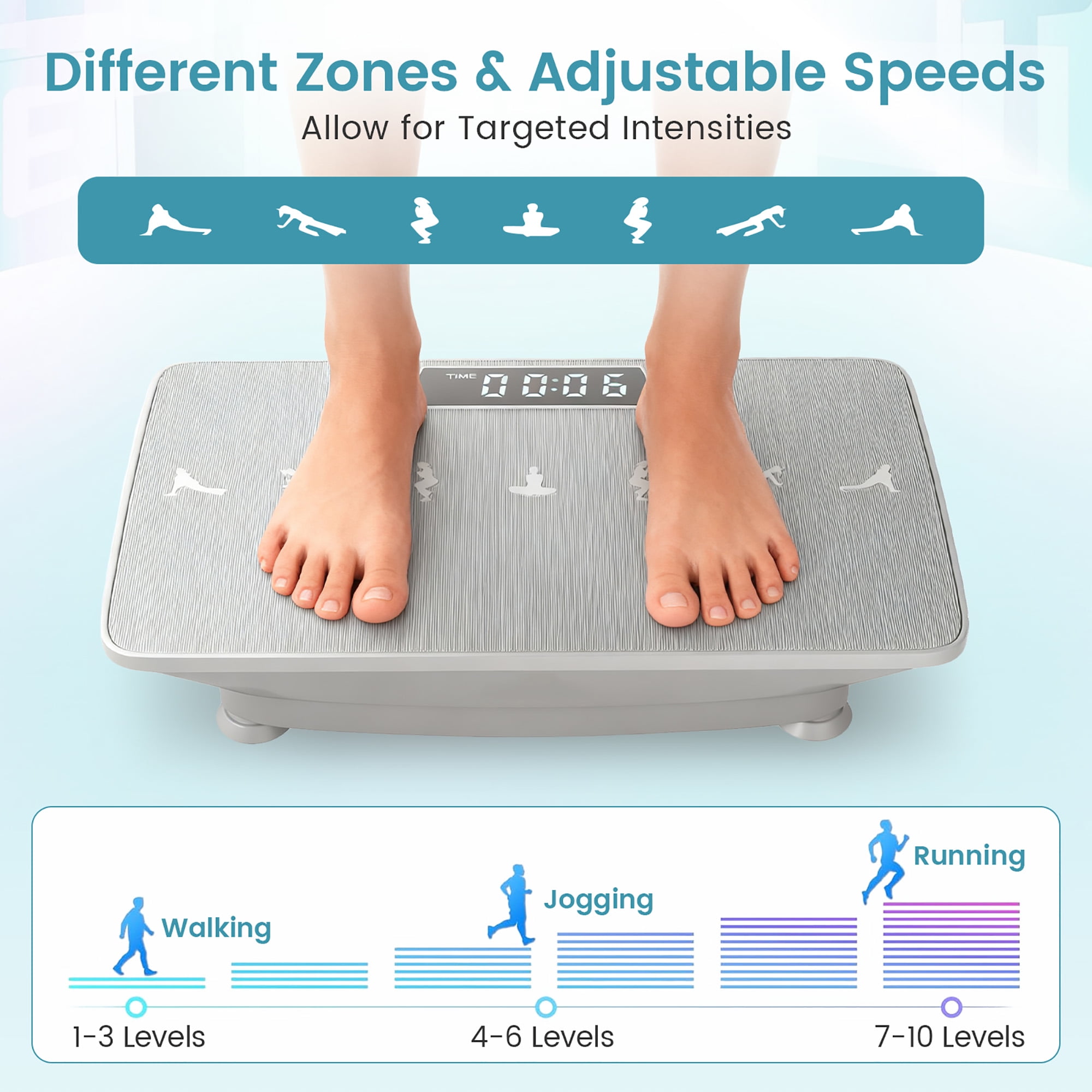 Gymax Vibration Plate Exercise Machine w/ Gravity Sensor Remote Control Bluetooth Grey