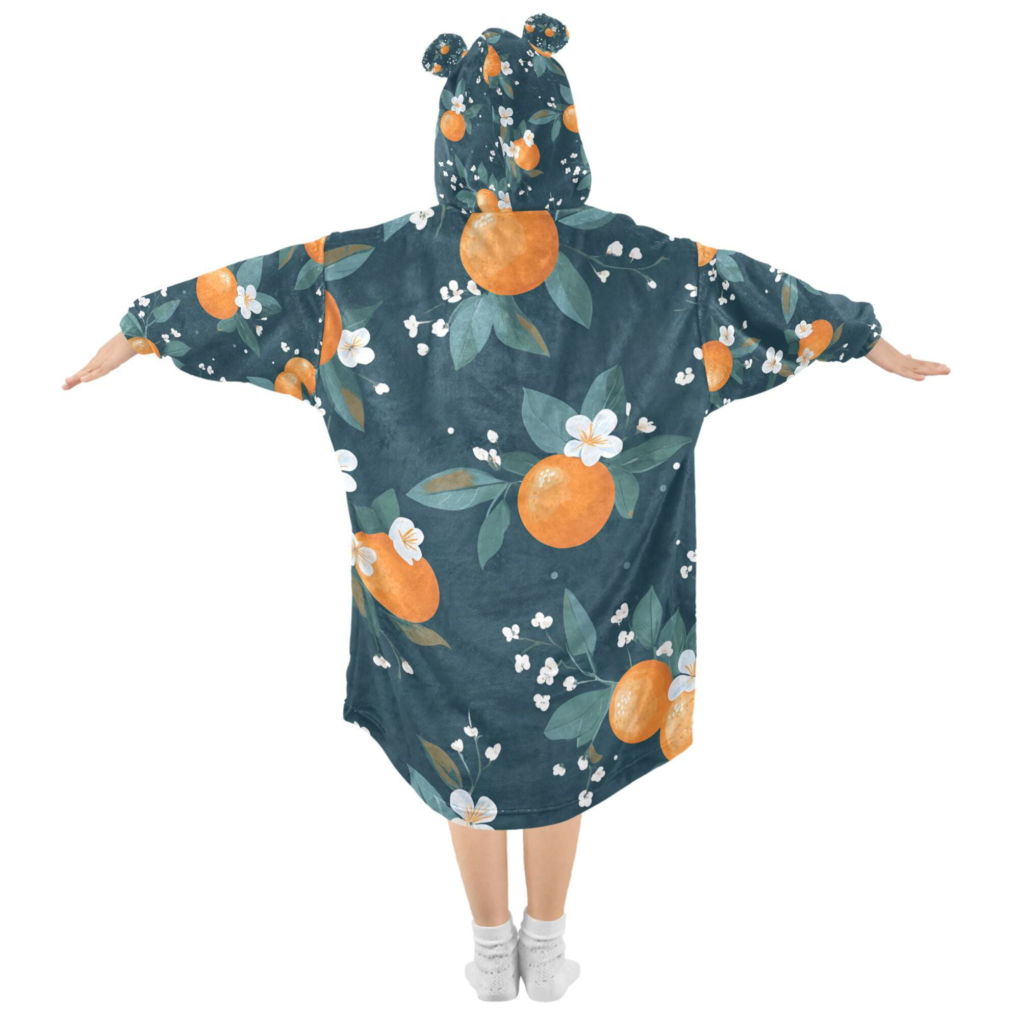 FORMRS Wearable Blanket Hoodie with Sleeves for Kids Cozy Flannel Sweatshirt, Blue Oranges
