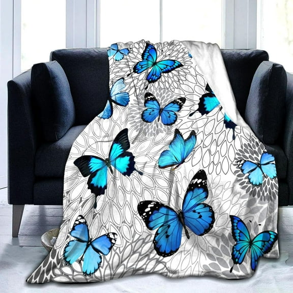 Butterfly Blanket Beautiful Blue Butterfly Throw Blanket Ultra Soft Flannel Butterflies Blanket Gifts for Kids Adults 40X50