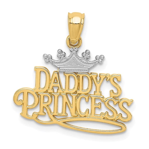 Diamond2Deal 14k Yellow Gold and Rhodium DADDYS PRINCESS Pendant for Women (L- 0.87 inch, W- 0.79 inch)