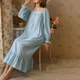 thumbnail image 3 of Previn Women's Cotton Victorian Nightgown Cute Pajamas Dress Princess Summer Long Night Dress Vintage Short Sleeve Ruffle Comfy Soft Sleepwear Blue XX-Large, 3 of 4