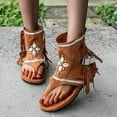thumbnail image 5 of JeashCHAT Tassel Sandals for Women, Retro Bohemian Gladiator Fringe Casual Flat Sandals Clip Toe Flip-Flops T-Strap Roman Open Toe Summer Beach Sandals Boots for Travel Vacation (Brown), 5 of 9