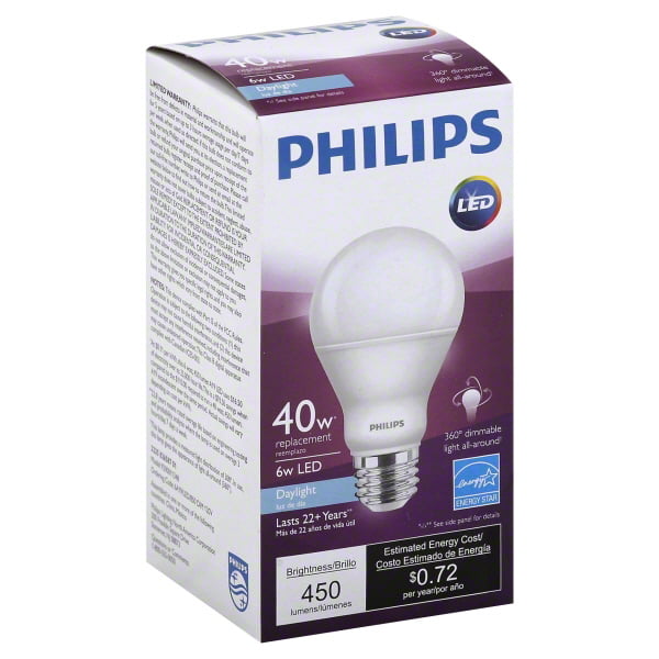 dagboek mei Mompelen Philips 455790 - 120V A19 E26 6W 5000K D A Line Pear LED Light Bulb -  Walmart.com