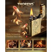 Swiss Luxury Retro Copper Kerosene Lighter, Soft-Flame, Automatic Ignition, Refillable, Safety Lock, Exquisite Carving, Etching, Collectible, Mens Gift, Thorens Gen4 Double Claw Engraved Koi Pattern