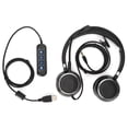 thumbnail image 1 of Auriculares binaurales de oficina con micrófono y control de audio para conector de 3,5 mm e interfaz USB, 1 of 14