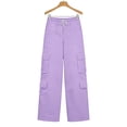 thumbnail image 6 of Cargo Pants for women Casual High Waist Elastic Straight Back Pockets Business Casual Pants Purple, 6 of 8
