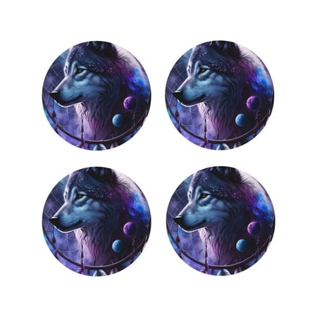 

Tideii Feathered Wolf for Leather Coasters 4 Pieces Anti-fouling and Anti-scalding Decorative Coasters Suitable for Restaurants Kitchens Coffee Shops-Round Shape