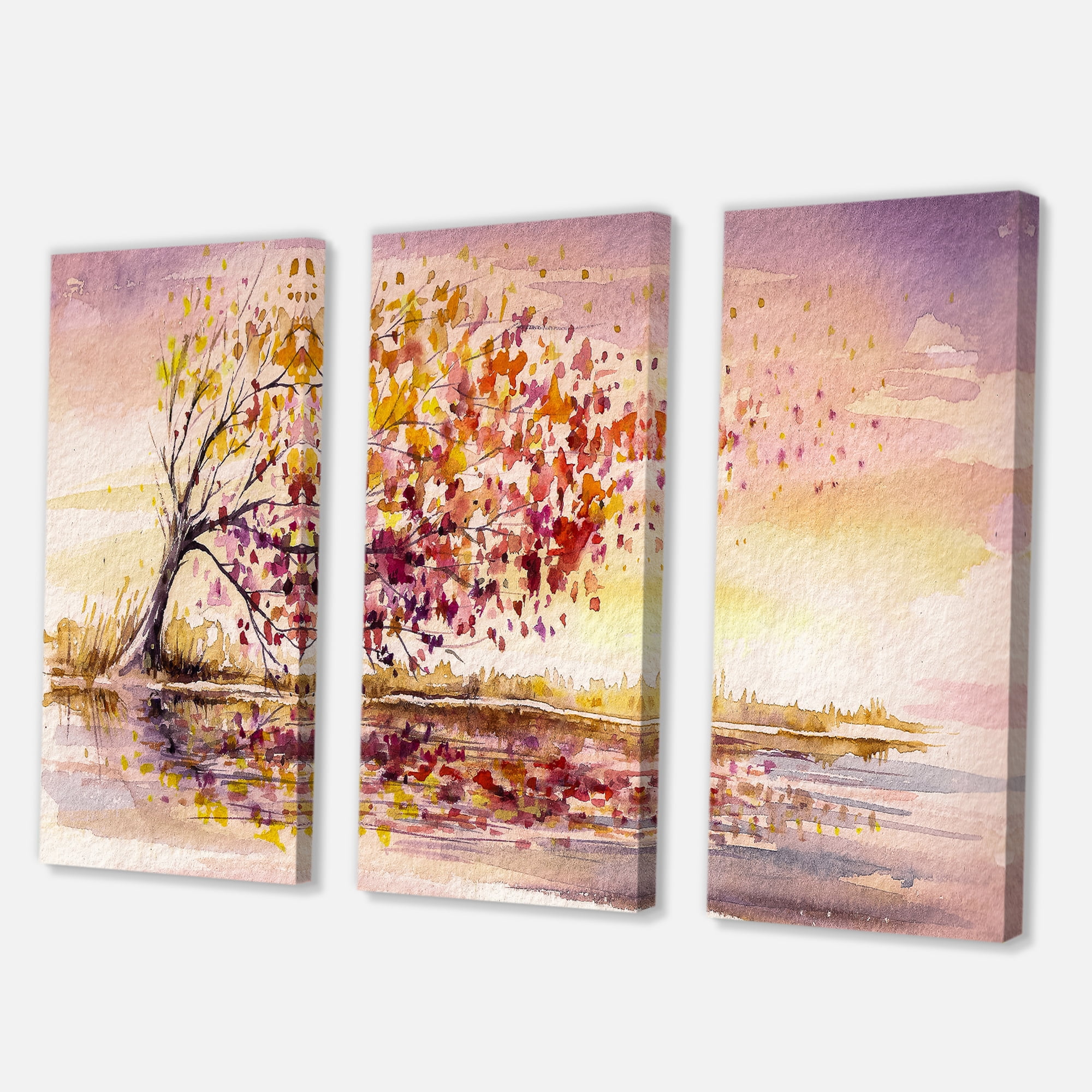 Designart ' Orange and Yellow Autumn Tree ' Traditional Canvas Wall Art Print